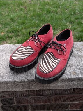 T.U.K Red Suede Zebra-Accent Creeper Loafers